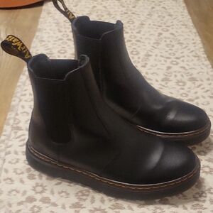 Dr. Martens Black Leather Chelsea Boots with Yellow Stitching